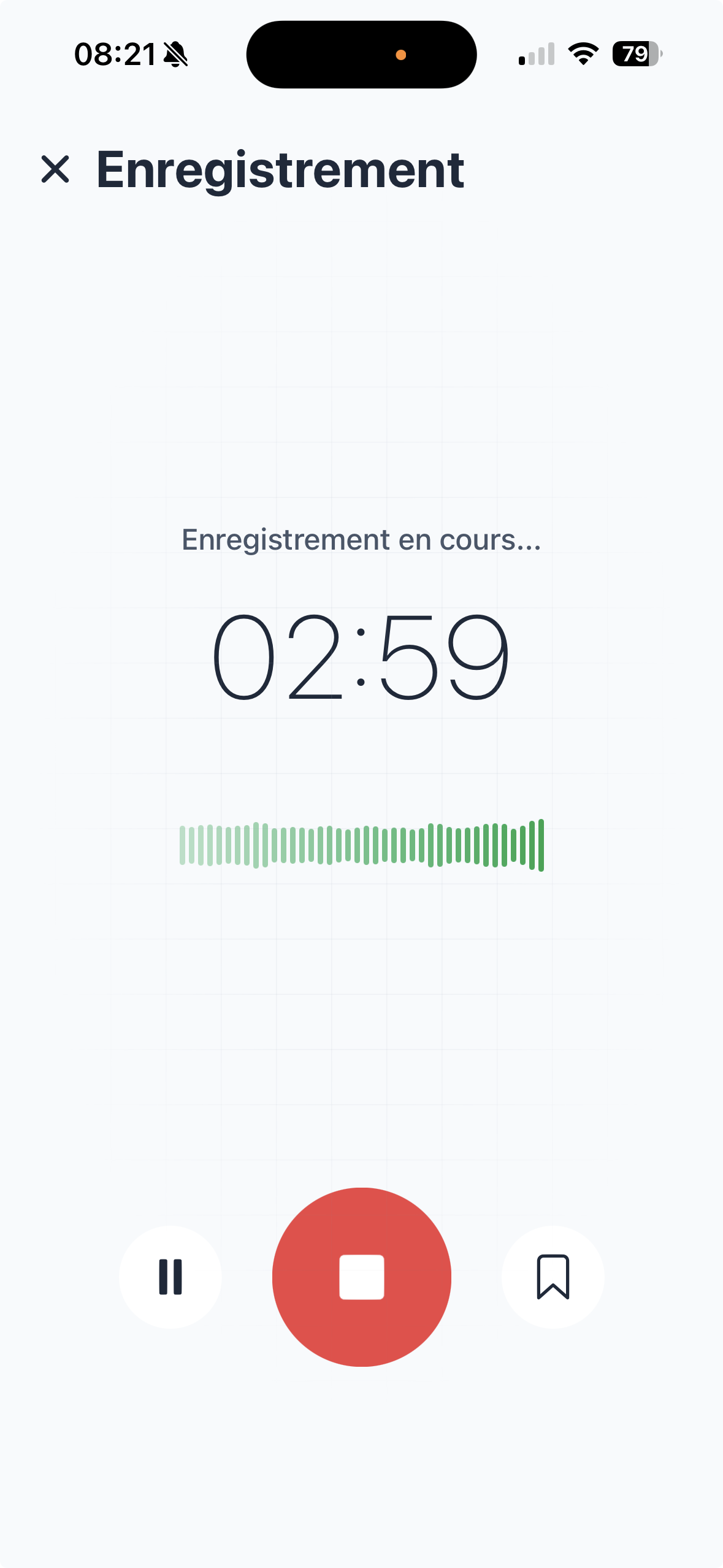 Recording screen of the Reedly app