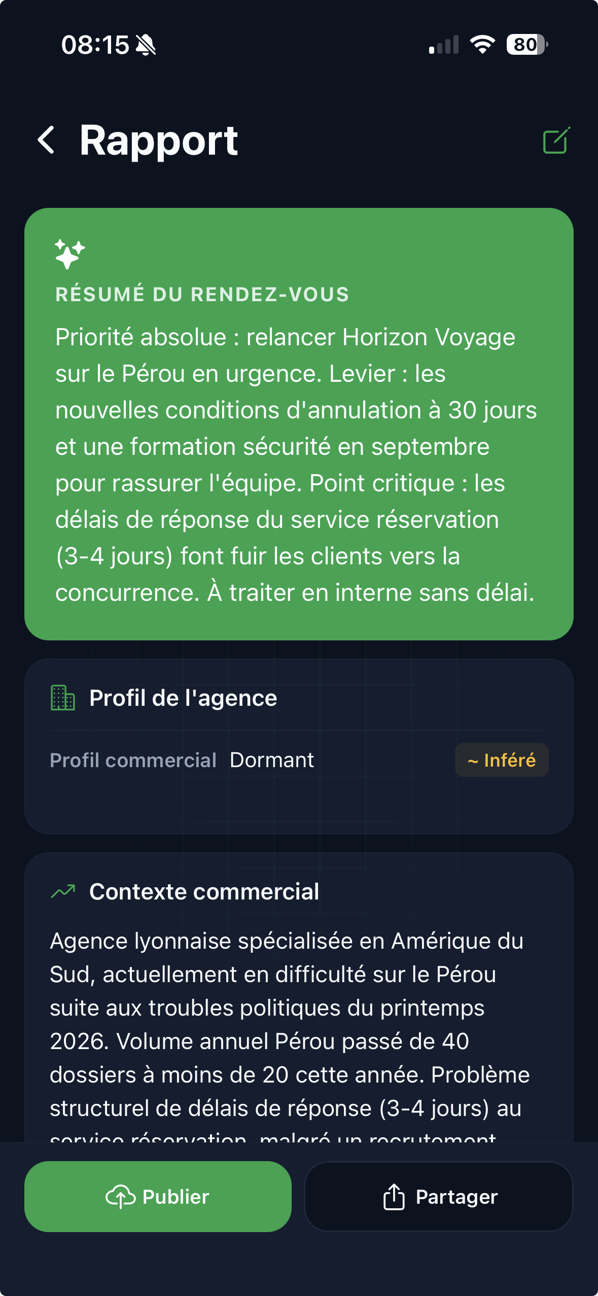 Structured report generated by Reedly