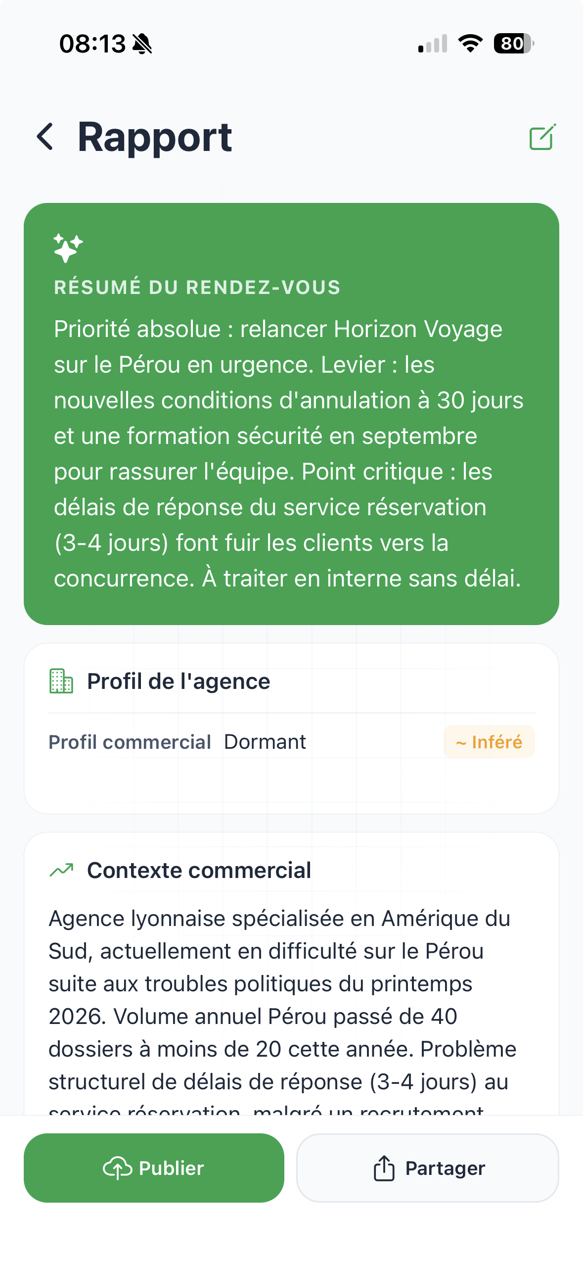 Structured report generated by Reedly