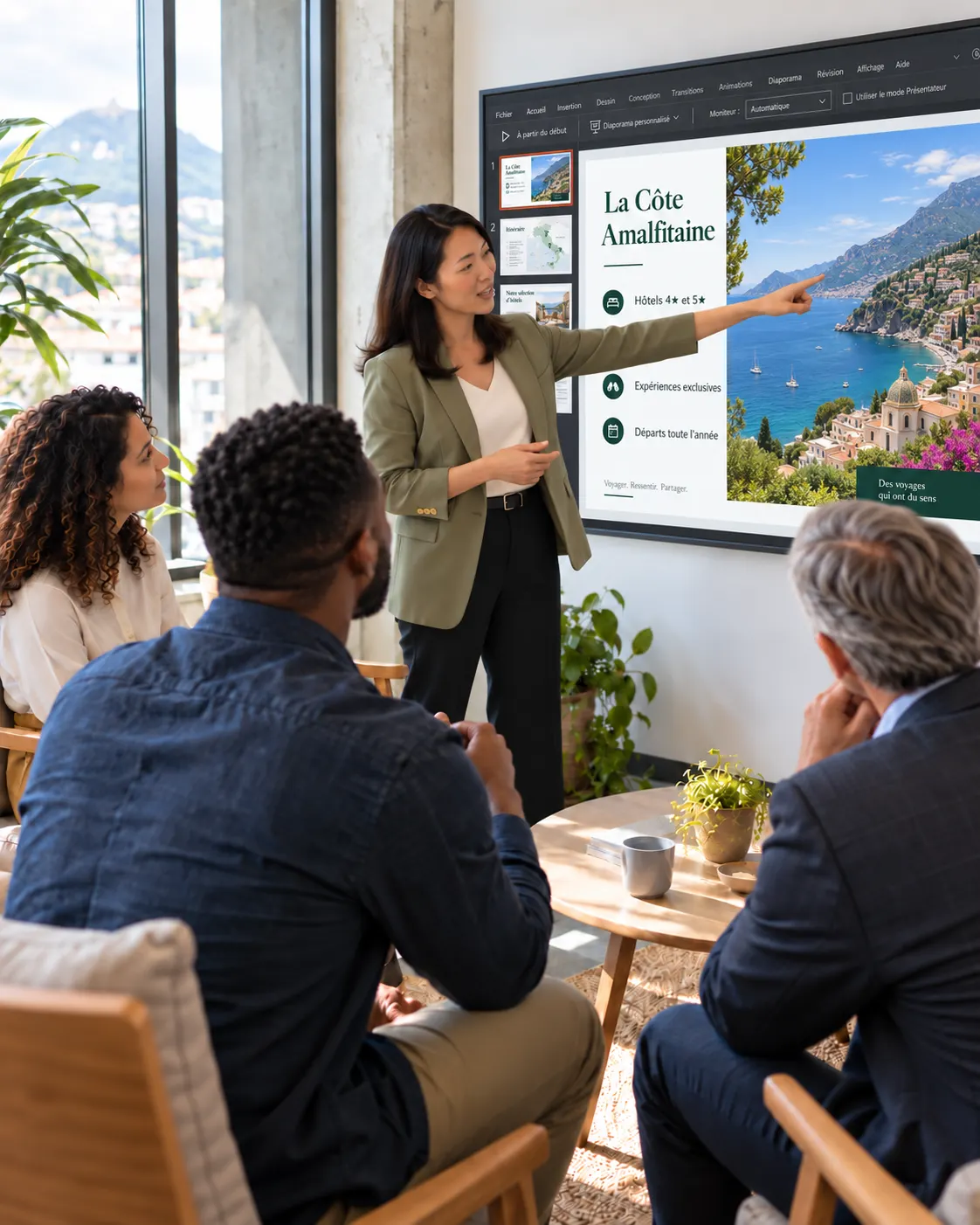 Presenting to several stakeholders in a meeting
